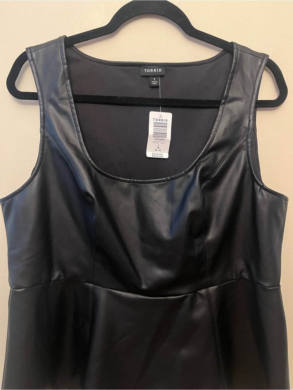 NWT Torrid Faux Leather Sleeveless Peplum Top Women's Size 1X 14-16 Black - Picture 2 of 6
